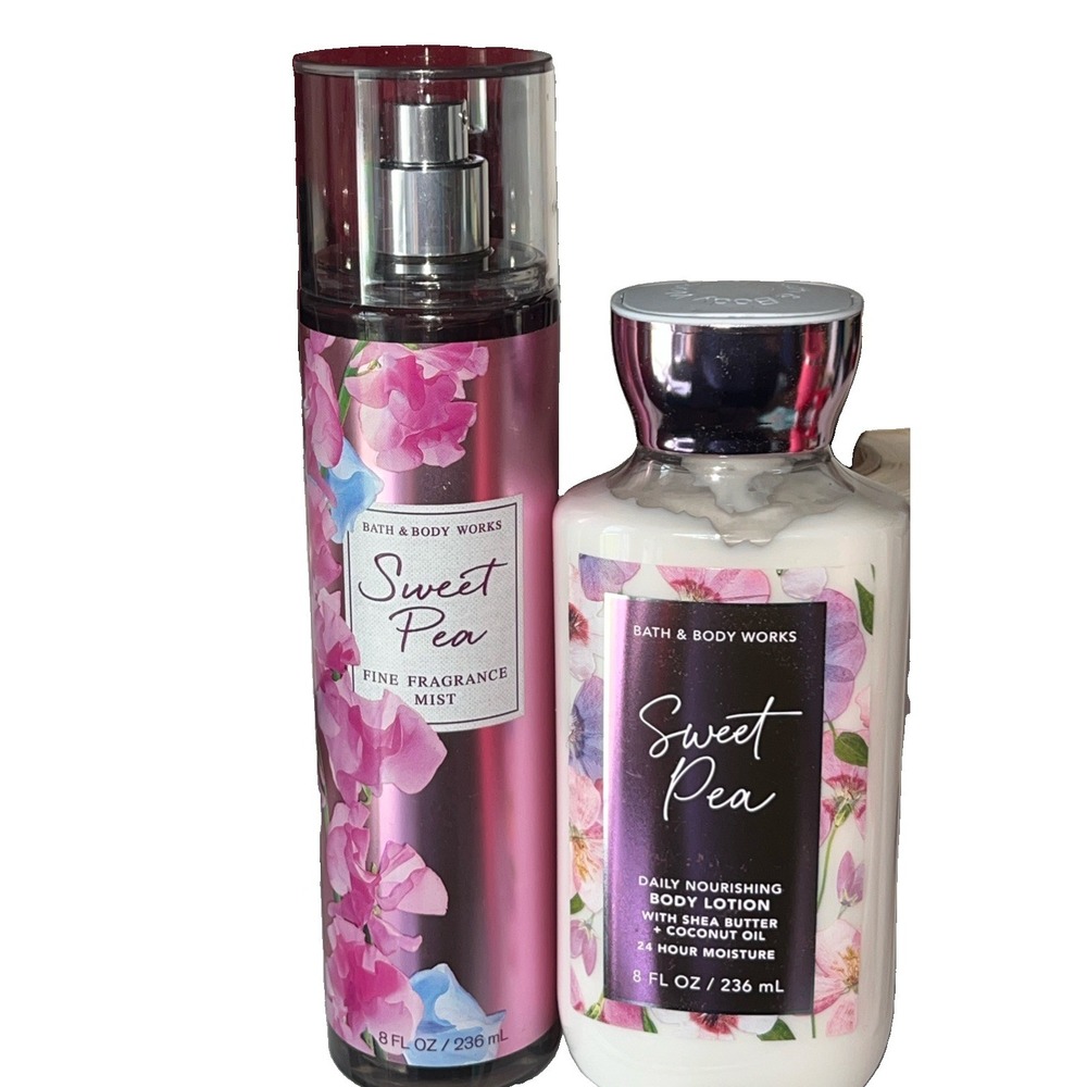 Bath & Body Works Sweet Pea for Women 8 fl oz Fine Fragrance Mist + Lotion Set